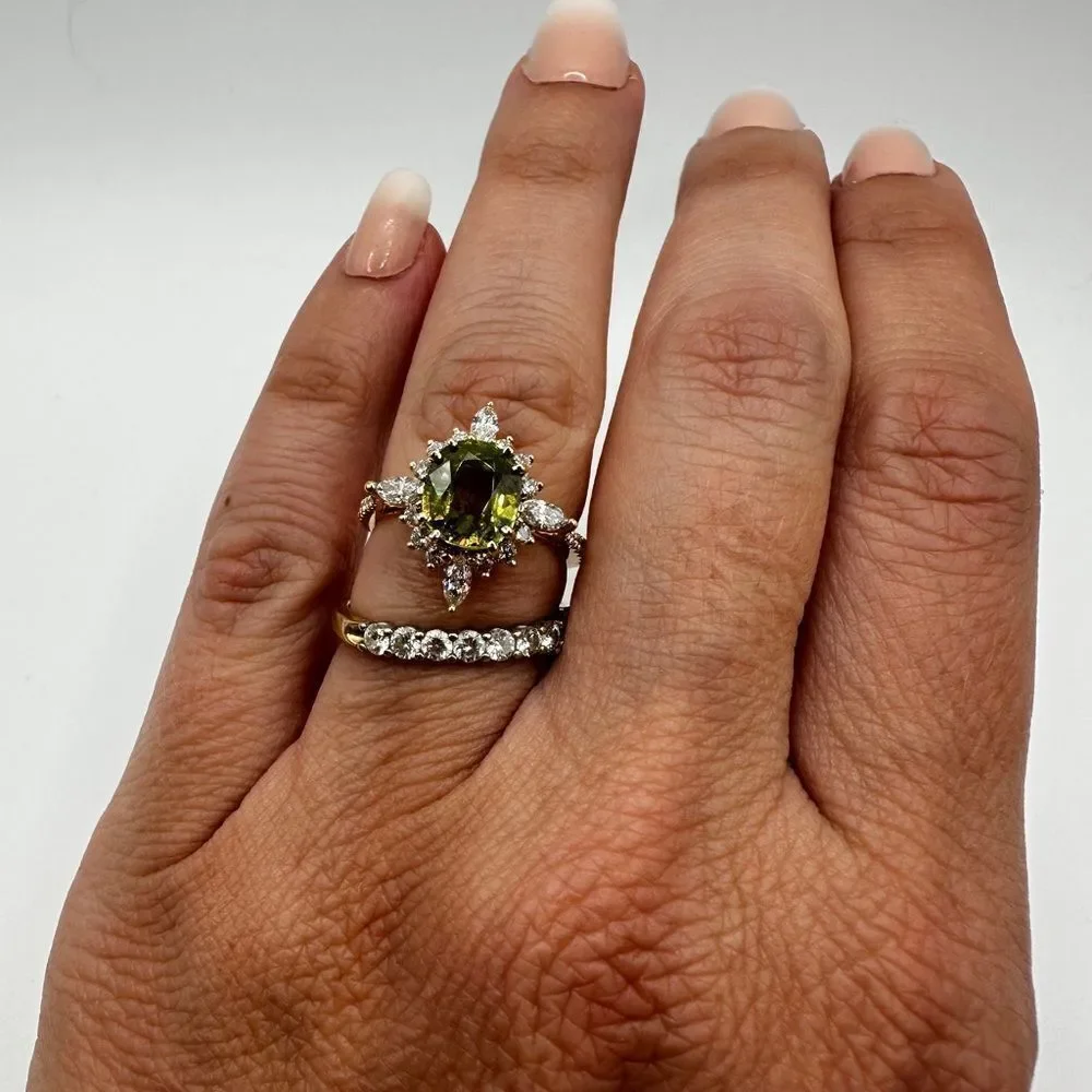 NWT‎ 8.2x7.2mm Oval Cut Sphene with .64ctw diamonds in 14kt yellow gold ring!
